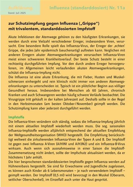 20 Aufklärungsbogen Influenza (3-fach) Nr. 11a