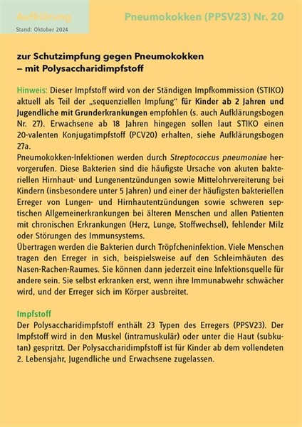 20 Aufklärungsbogen Pneumokokken (PS) Nr. 20