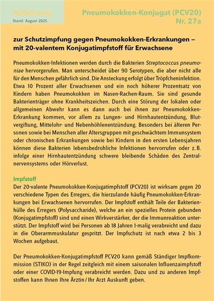20 Aufklärungsbogen Pneumokokken-Konjugat (PCV20) Nr. 27a
