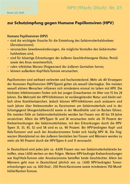 20 Aufklärungsbogen HPV Nr. 31 (9-fach; 2-fach)