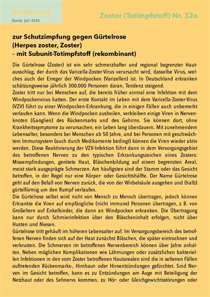 20 Aufklärungsbogen Zoster (Totimpfstoff) Nr. 32a