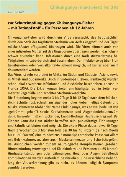 20 Aufklärungsbogen Chikungunya (Totimpfstoff) Nr. 39a
